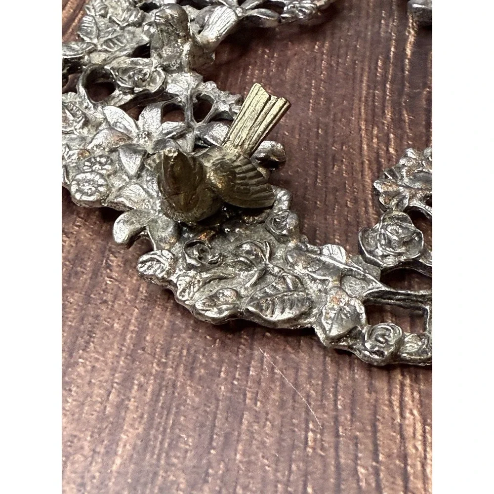 Vintage Nesting Birds Flowers Cut-out Metal Lid For A Glass Pourri Bowl